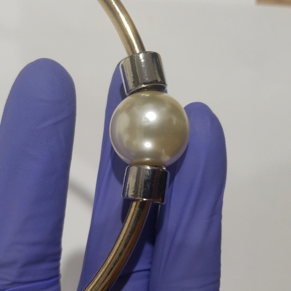 Dual-Tone Gold Pearl Collar w/ Silver Spacer Beads – Minimalist Bold Jewelry - Picture 8 of 8